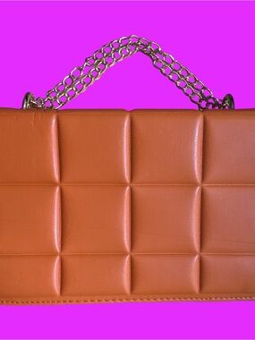 Women's Mini Orange Quilted Minimalist - Flap Rectangle Double Hand Chain Bag !